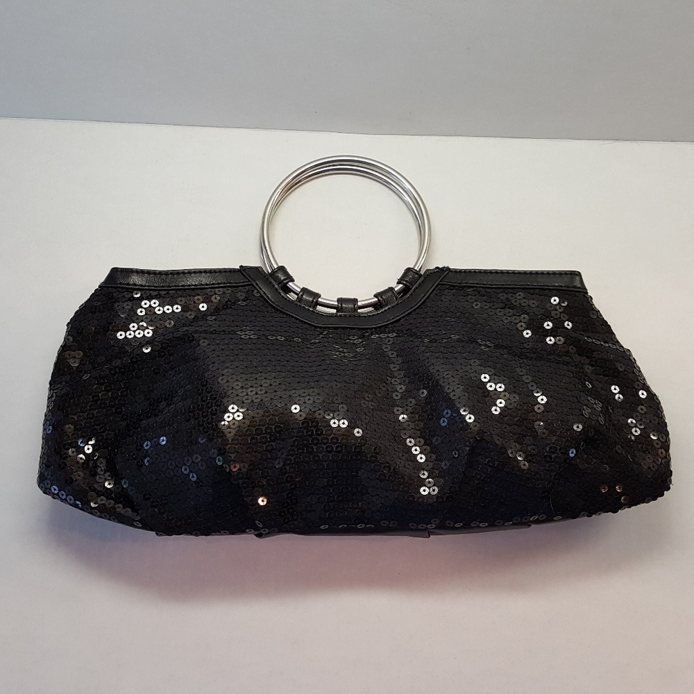 Chateau, Black Sequin Purse - Silver Round Handles